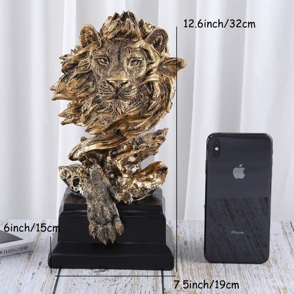 Sandstone Lion Statue Golden King of Beasts Home Study Living Room Decor Gift - Picture 6 of 10